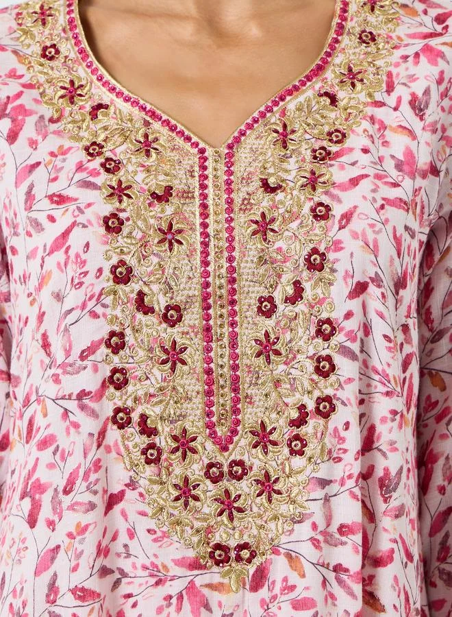 Maxim Creation  Women Pink Floral Print Embroidered Jalabiya for Women | Best Price UAE